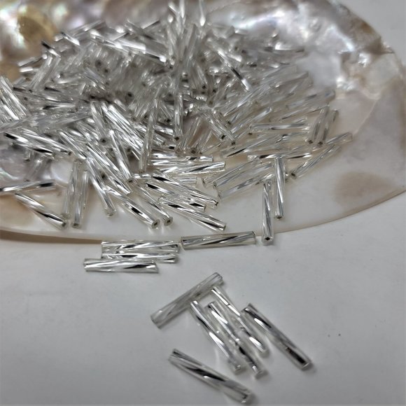 Glass Twisted Bugle Beads, Czech Glass, Silver - Picture 4 of 7